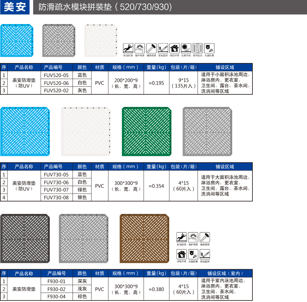 美安防滑疏水模块拼装垫（520/730/930）